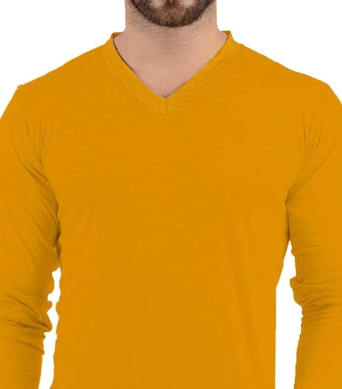 Decrum Mens Plain Long Sleeve T-Shirt - Comfortable Soft Fashion V Neck Full Sleeves Jersey Shirts - alternate view