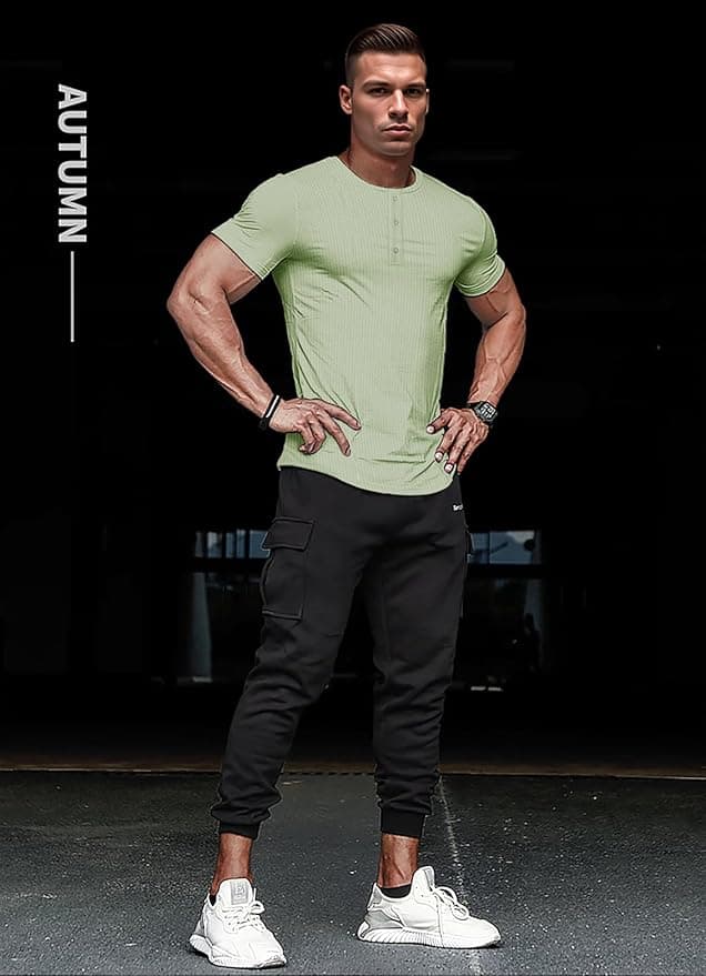 Muscle Cmdr Men's Slim Fit Henley Shirt Long&Short Business Sleeve Casual 3 Metal Buton Placket Casual Stylish T-Shirt - alternate view